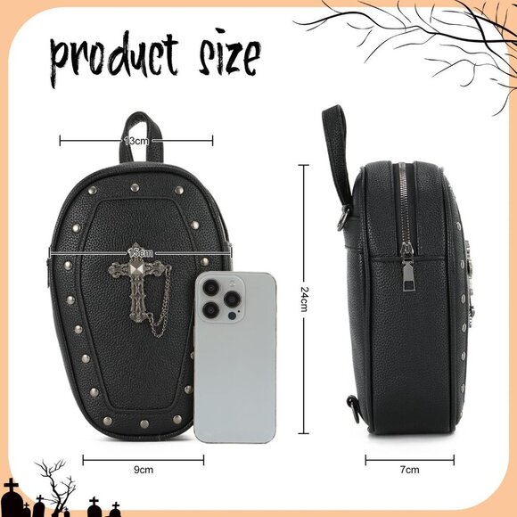 Gothic Coffin Backpack Purse Womens Mini Halloween Shoulder Bag Crossbody - Picture 3 of 7